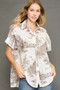 Umgee Full Size Two Tone Print Button Up Short Sleeve Shirt Plus Size