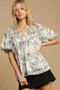 Umgee Full Size Floral Print Metallic Ruffle Blouse Plus Size