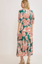 Umgee Full Size Printed Notched Puff Sleeve Midi Dress Plus Size
