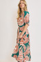 Umgee Full Size Printed Notched Puff Sleeve Midi Dress Plus Size