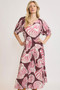 Umgee Full Size Printed Notched Puff Sleeve Midi Dress Plus Size
