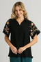 Umgee Full Size Linen Shirt with Embroidered Sleeves Plus Size