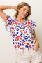 BiBi Leopard Notched Ruffled Cap Sleeve Blouse
