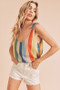 Aemi + Co Contrast Striped Scoop Neck Tie Shoulder Tank