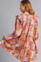 Umgee Full Size Ruffled Flower Print Tie Neck Tiered Dress Plus Size