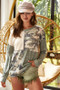 BiBi Color Block Camouflage Out Stitching Round Neck T-Shirt