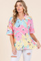 BOMBOM Floral Collared Neck Half Sleeve Top