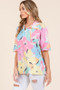 BOMBOM Floral Collared Neck Half Sleeve Top