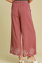 Umgee Full Size Linen Blend Wide Leg Pants with Scalloped Hemline Plus Size