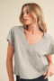 Aemi + Co Side Slit V-Neck Short Sleeve Cropped T-Shirt