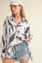 Aemi + Co High-Low Printed Button Up Long Sleeve Shirt