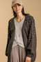 Umgee Full Size Open Front Cardigan with Long Sleeve Pearl Details Plus Size