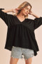 Aemi + Co High-Low Frayed Hem V-Neck Blouse