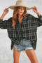 Aemi + Co Side Slit High-Low Plaid Long Sleeve Polo Shirt