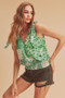 Aemi + Co Smocked Hem Printed Surplice Tank