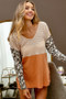 BiBi Color Block Leopard V Neck Knit Top