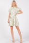GeeGee Floral Eyelet Zipper Front Puff Sleeve Mini Dress