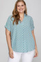 She + Sky Full Size Printed Johnny Collar Short Sleeve Blouse Plus Size