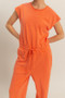HYFVE Back Keyhole Round Neck Cap Sleeve Drawstring Jumpsuit