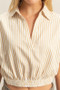 HYFVE Striped Elastic Hem Johnny Collar Cap Sleeve Blouse