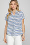 She + Sky Full Size Printed Johnny Collar Short Sleeve Blouse Plus Size