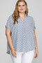 She + Sky Full Size Printed Johnny Collar Short Sleeve Blouse Plus Size