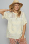 POL Number Floral Crochet Button Detail Half Sleeve Top