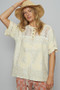 POL Number Floral Crochet Button Detail Half Sleeve Top