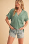 Aemi + Co Side Slit V-Neck Short Sleeve Blouse