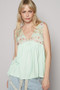 POL Lace Detail Frill Floral V-Neck Sleeveless Top