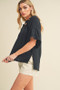Aemi + Co Side Slit Notched Ruffled Half Sleeve Blouse