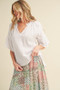 Aemi + Co Side Slit Notched Ruffled Half Sleeve Blouse