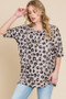 BOMBOM Button Detail Exposed Seam Leopard Half Sleeve Top