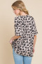 BOMBOM Button Detail Exposed Seam Leopard Half Sleeve Top