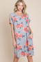BOMBOM Floral Round Neck Short Tee Dress with Pockets