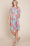 BOMBOM Floral Round Neck Short Tee Dress with Pockets