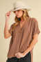 Aemi + Co Side Slit V-Neck Short Sleeve Blouse