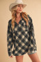 Aemi + Co Slit Plaid Half Zip Drop Shoulder Top
