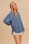 Aemi + Co Raw Hem Button Down Raglan Sleeve Shirt