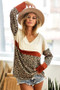 BiBi Waffle Knit Leopard Color Block V-Neck Top