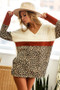 BiBi Waffle Knit Leopard Color Block V-Neck Top