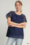 Umgee Full Size Mixed Polka Dot Lace Raglan Sleeve Boxy Cut Top Plus Size