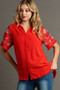 Umgee Full Size Linen Shirt with Embroidered Sleeves Plus Size