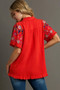 Umgee Full Size Linen Shirt with Embroidered Sleeves Plus Size
