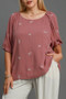 Umgee Full Size Linen Blend Ribbon Embroidered Top Plus Size
