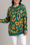 Umgee Full Size Leopard Destroyed Rib Band Sweater Plus Size