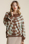 Umgee Full Size Ribbed Hem Tie Dye Round Neck Sweater Plus Size