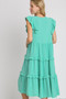 Umgee Full Size Ruffle Tiered Cap Sleeve Midi Dress Plus Size