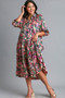 Umgee Full Size Paisley Print Satin Tiered Midi Dress Plus Size