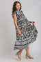 Umgee Full Size Two Tone Border Print Ruffle Cap Sleeve Midi Dress Plus Size